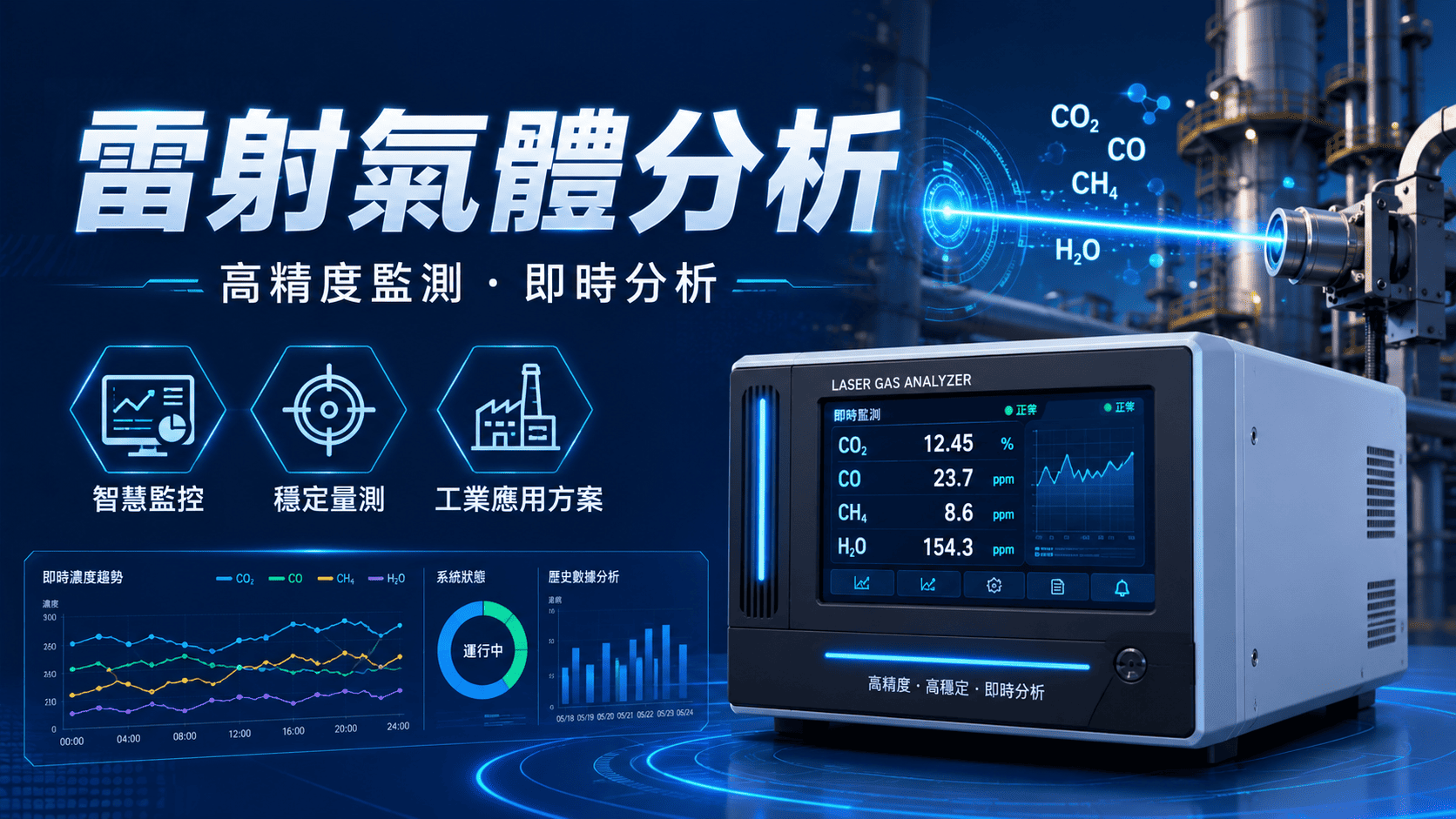 雷射氣體分析是一種利用雷射光吸收特性量測氣體濃度的檢測技術,常用於工業製程