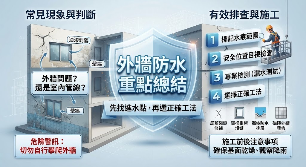外牆防水怎麼做？漏水原因、排查流程與修復方式完整指南