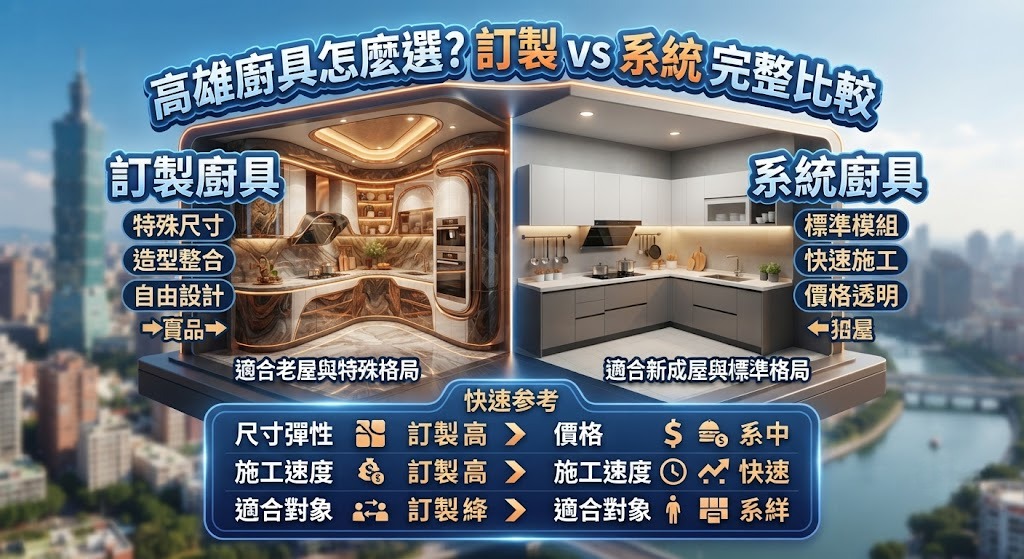 高雄廚具怎麼選？訂製廚具 vs 系統廚具費用、差異與適合族群完整比較
