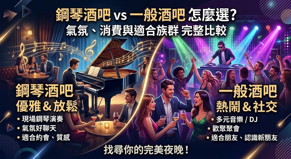 鋼琴酒吧 vs 一般酒吧怎麼選?氣氛、消費方式與適合族群完整比較