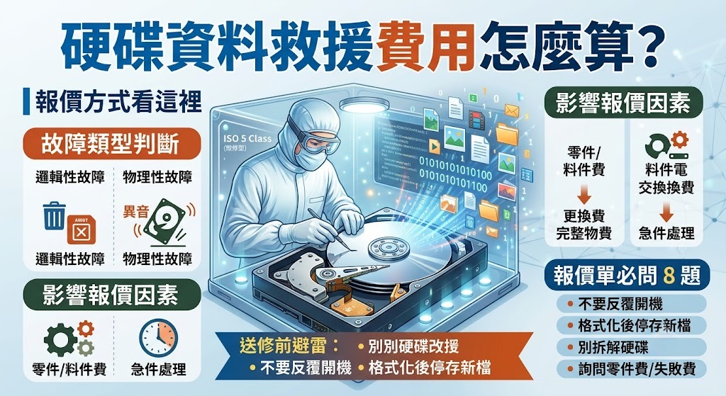硬碟資料救援費用怎麼算?報價方式、影響因素與送修避雷一次看懂