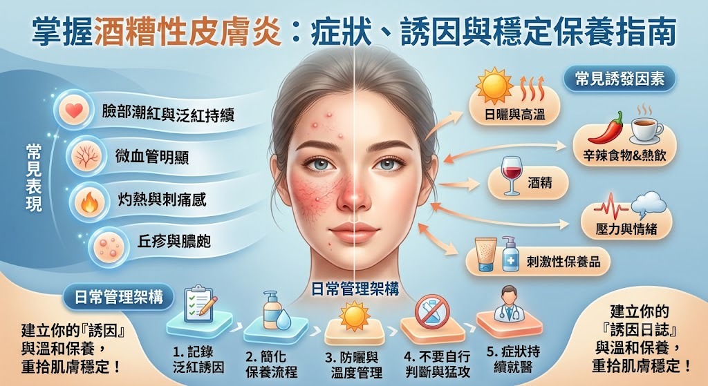 酒糟性皮膚炎是什麼?症狀、誘發因素、保養與就醫判斷一次看懂