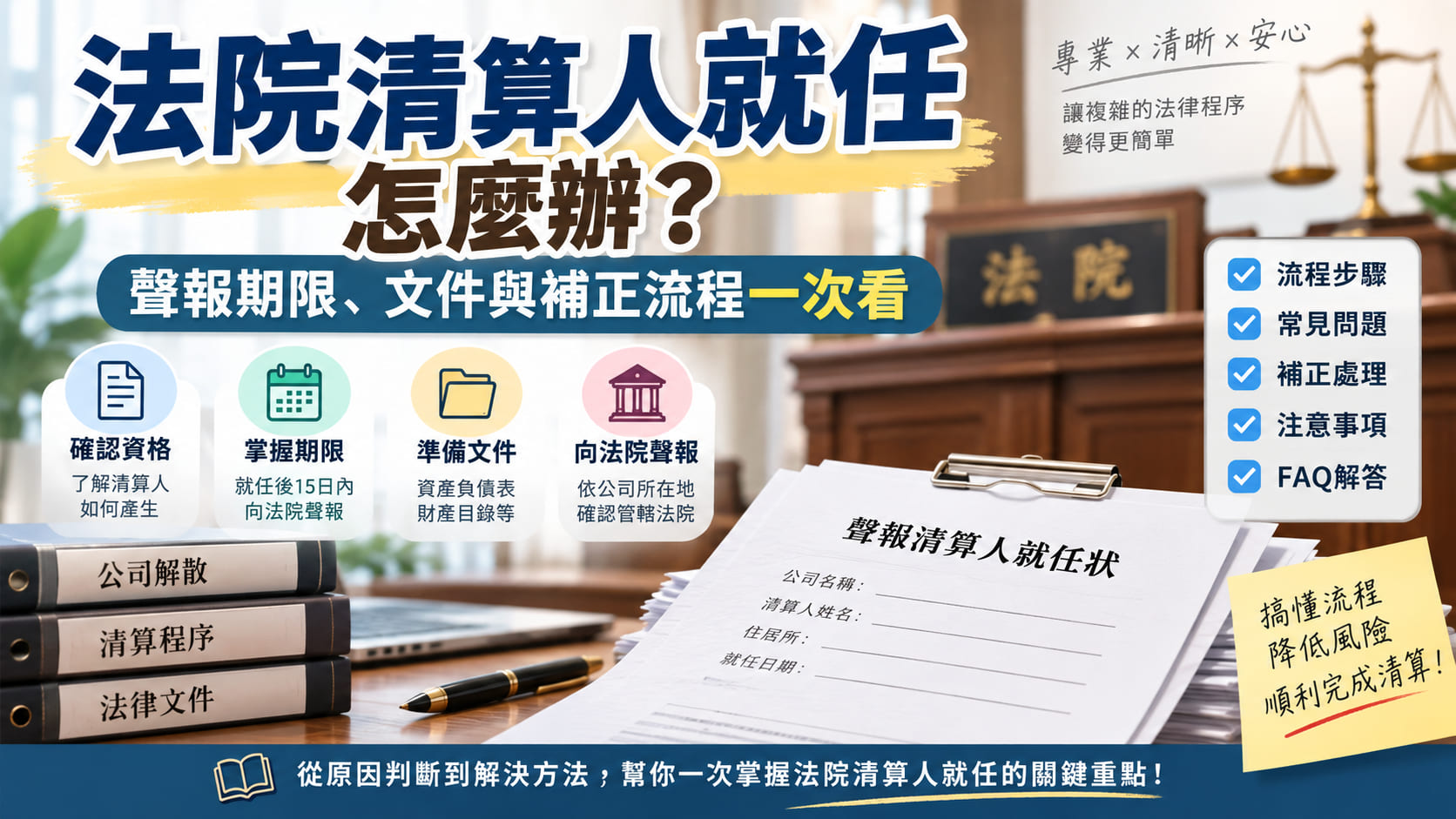 法院清算人就任怎麼辦?聲報期限、文件與補正流程一次看