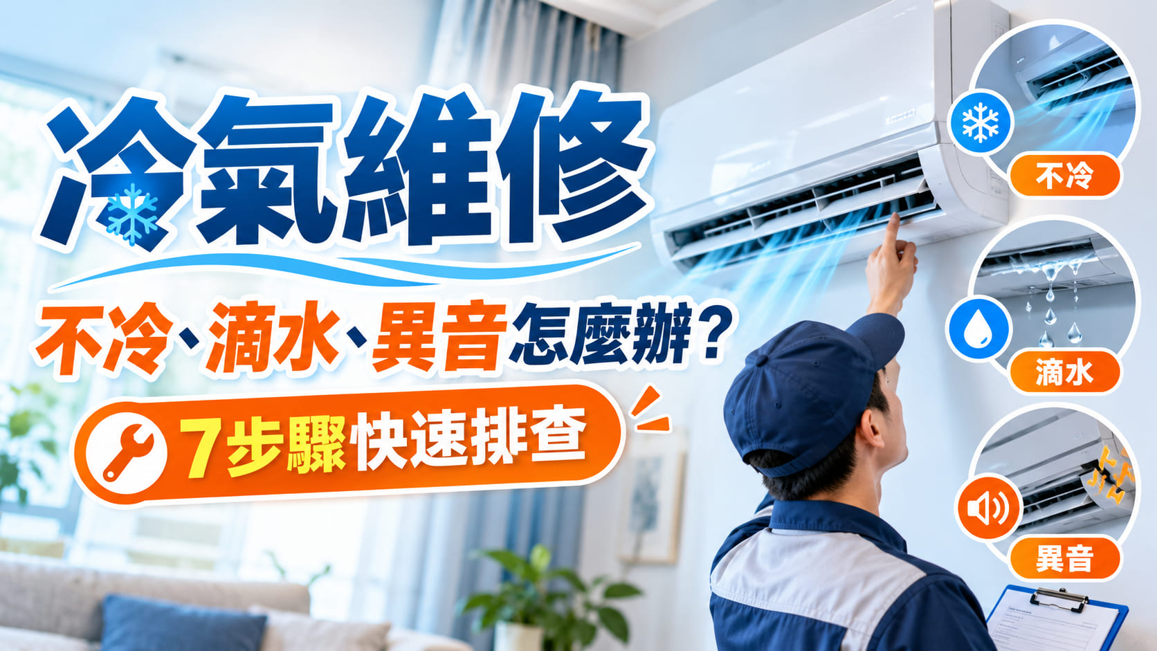 冷氣突然不冷怎麼辦?冷氣維修前先做這3件事,7步驟排查滴水、異音與故障原因