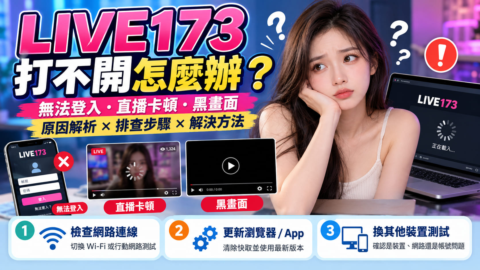 LIVE173 打不開怎麼辦?無法登入、直播卡頓與黑畫面原因及排查方式