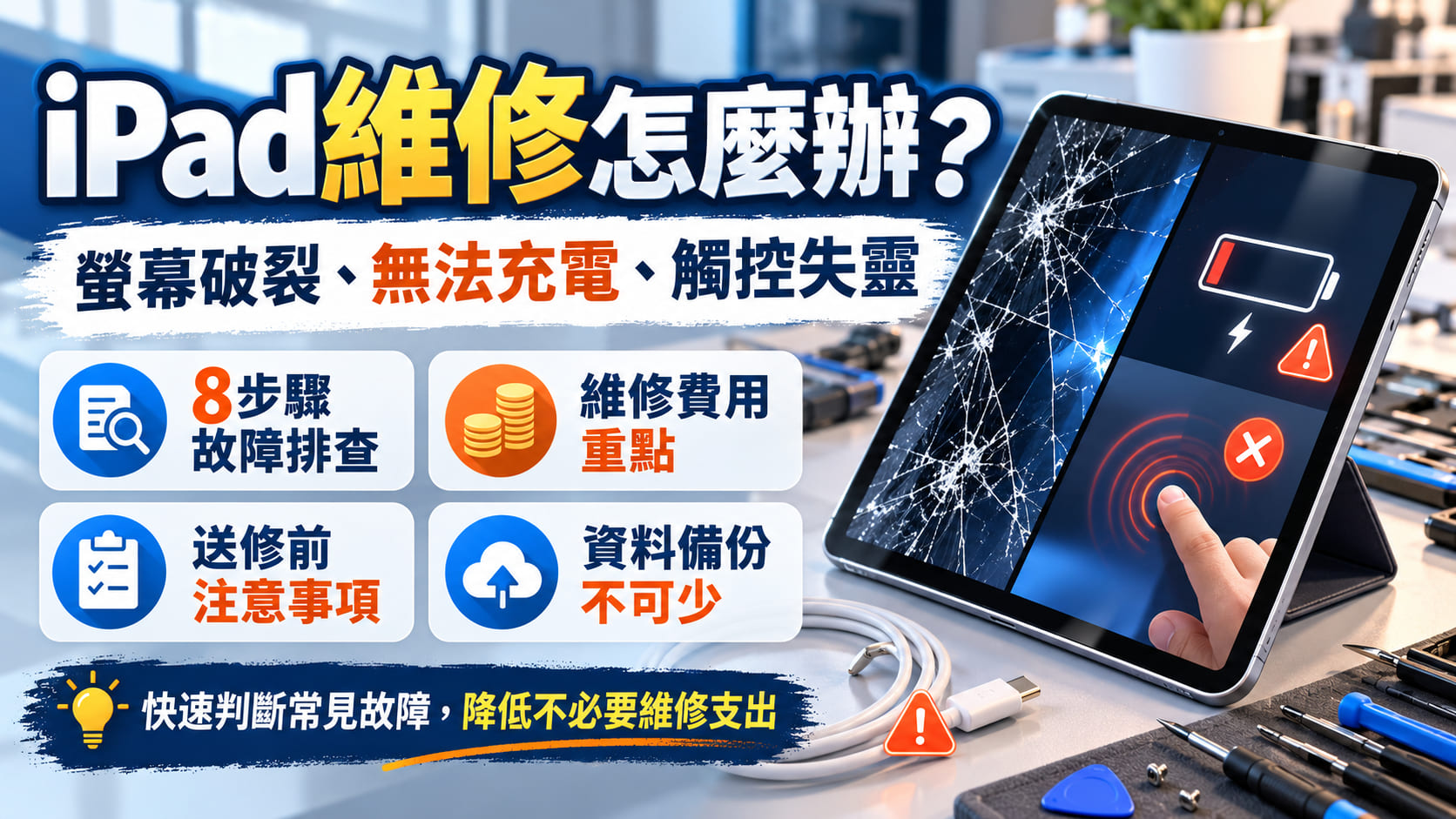 iPad維修怎麼辦？螢幕破裂、無法充電、觸控失靈與常見故障排查